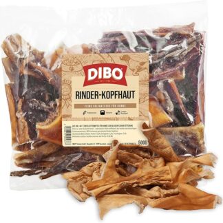 DIBO Cuoio capelluto bovino, sacchetto da 500 g, snack naturale o dolcetti per cani, articoli da masticare di qualità senza prodotti chimici