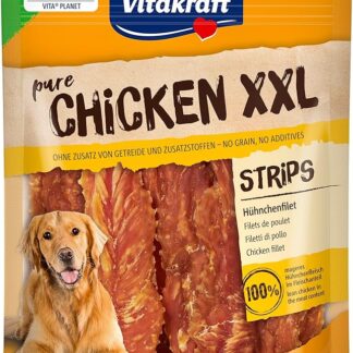 Vitakraft Pure Chicken XXL Strips, snack cane, filetto di pollo, snack per l’addestramento del cane, senza l’aggiunta di zuccheri e cereali (1x 250g)