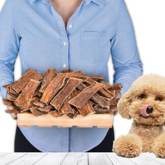 Snack da masticare per cani, 1 kg (circa 43 – 48 pezzi), per carne di manzo naturale, proteine singole, senza pelle grezza, ricco di proteine, strisce piatte di becco di manzo