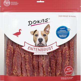 DOKAS Petto d'anatra a fette – spuntino premium senza cereali per cani – in filetto di petto d'anatra – 1 x 900 g