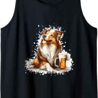 Divertente cane Border Collie che beve birra Canotta