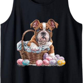 Pasqua Bulldog inglese cucciolo cestino pasquale uova colorate cane Canotta