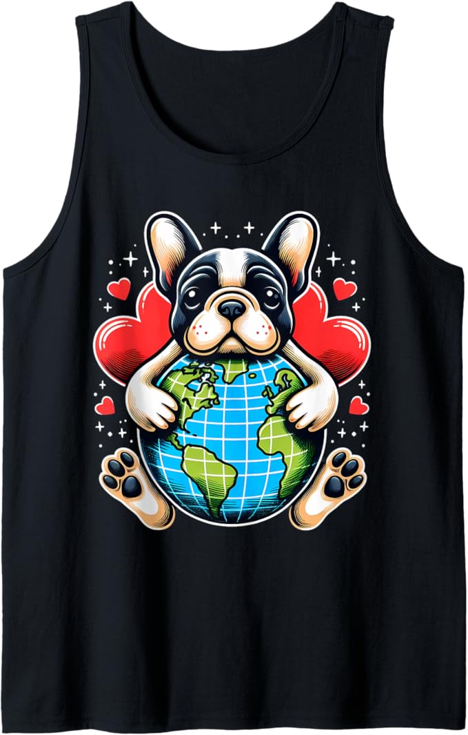 Bulldog francese Giornata della Terra Abbraccio Amore Cane Proprietario Pianeta Amante Mamma Canotta