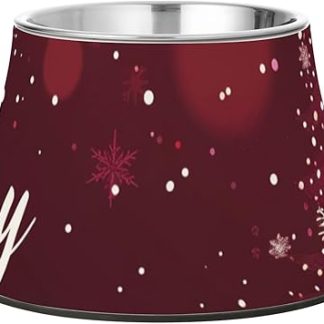 Зимние бордовые рождественские миски для корма для домашних животных, улучшенная миска из нержавеющей стали для кошек и мелких животных, для комфортного кормления.