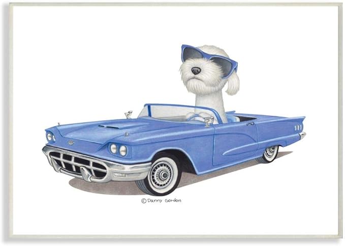 Stupell Industries Dog with Sunglasses in Blue Convertible Family Pet Wall Art, 10 x 15, White