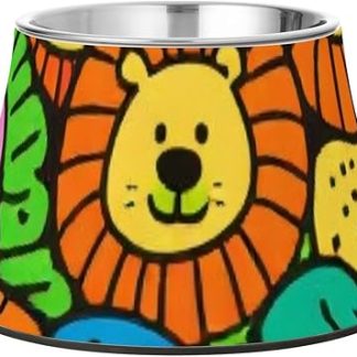 Разноцветные миски для воды и еды для домашних животных Lion Doodle, приподнятые над полом, из нержавеющей стали, для кошек, для медленного и удобного кормления. Platos para perros
