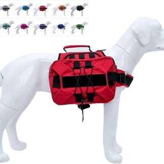 Lovelonglong Large Dog Backpack, Outdoor Hound Saddle Bag Dog Pack with Side Pockets for Small Medium Large Dogs, Adjustable Tactical Dog Pack for Hiking, Travel, Camping, Training Red M
