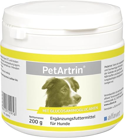 Alfavet PetArtrin – банка 200 г – пищевая добавка для собак – поддерживает суставы и обмен веществ в суставах при остеоартрозе.