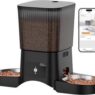 Автоматический дозатор корма для кошек HoneyGuaridan, 2 миски, 5 г/2,4 г, Wi-Fi, умный автоматический дозатор корма для кошек и собак, 4 нескользящие ножки, устойчивая конструкция, 1-6 приемов пищи в день (3,5 л)