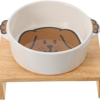 Керамическая миска Hohopeti для собак и кошек с деревянной подставкой, устойчивая и непроливаемая, широкая для еды и воды для щенков и мелких животных, легко моется.