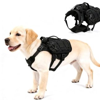Dog Harness for Medium Dogs, No Pull Service Dog Vest with Handle & Hook, Adjustable Dog Backpack with Side Pockets for Hiking Walking Training Running, Black, M