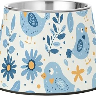 Миски для корма для собак Little Blue Chicks Flower Dogs Food Bowls с нескользящей поверхностью из нержавеющей стали, для медленного кормления и эффектом «усиков».