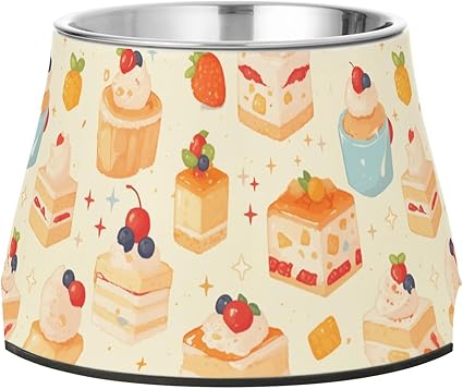 Миска для еды в виде фруктового десерта, мультяшный желтый кекс с фигурками животных, нескользящая миска для воды из нержавеющей стали для медленного кормления собак.