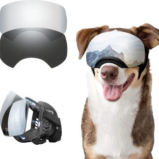Dogs Goggle for Medium to Large Breed UV Protection Dog Sunglasses with 2 Magnetic Lens - Black Frame Silver Lens and Black Lens