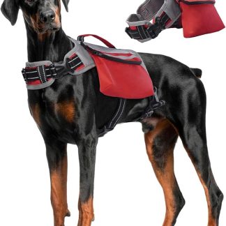 DENTRUN Dog Hiking Backpack, Hound Dog Saddlebag Backpack, Nylon Dog Harness Vest with Side Pockets Hiking Pack, Dog Backpack Hiking Walking Training Running for Medium & Large Dogs