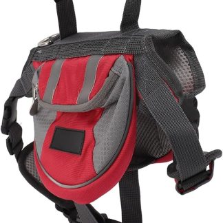 Dog Backpack Harness with Saddlebags, Adjustable Reflective Vest Pack for Medium Large Dogs, Red, Hiking Camping Travel