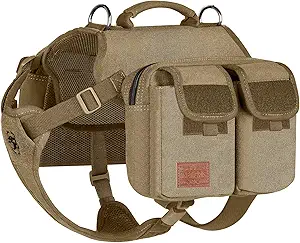 ONETIGRIS Dog Hiking Backpack, Dog Pack for Medium Large Dogs, HOPPY CAMPER 3.0 Dogs Saddle Bag Harness Outdoor Hiking (M, Brown)