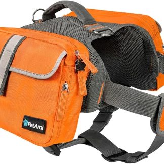 PetAmi Dog Backpack for Medium Large Dogs, Dog Saddle Bag for Dogs to Wear, Harness Saddlebag with Reflective Safety Side Pockets for Hiking, Camping, Vest Dog Pack for Travel (Orange, Medium)