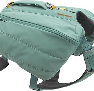 Ruffwear, Front Range Day Pack, Dog Backpack with Saddlebags, 5-Point Adjustment, 3 Leash Points, Padded Handle, Internal Mesh Pockets, Reflective Trim, Light Loop, River Rock Green, Medium