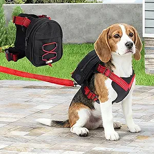 Adjustable Backpack for Small Dogs, Dog Backpack Harness with Reflective Leash, Built in Poop Bag Dispenser, Detachable Dog Back Pack for Outdoor Adventures, Puppy Training, Walking(Black,Large)