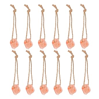 SEWACC 12pcs Natural Pink Salt Lick Blocks for Livestock with Hanging Rope, Mineral Salt Chew for Horses, Cattle, Deer, Goats, and Sheep, 30-50g Each