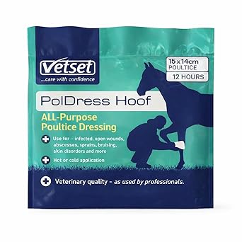 PolDress Horse Hoof Poultice | Vet-Approved Hoof & Wound Dressing for Horses | Treats Abscess, Swelling, Infection | Hot, Cold, or Dry Use | 15cm x 14cm Pad