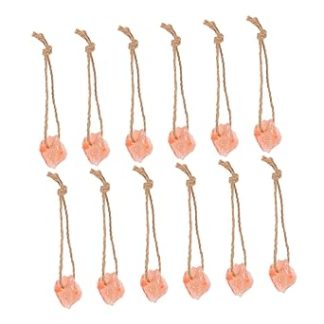 ERINGOGO 12pcs Natural Pink Salt Blocks with Hanging Rope for Livestock Weather Resistant Mineral for Goats Horses Cattle Deer Compact Portable Chew to Reduce Boredom Farms