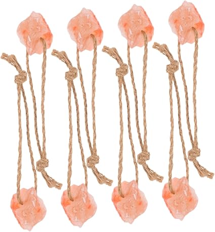 Abaodam 8pcs Livestock Salt Blocks Natural Mineral Salt Lick Blocks Chew Toys with Hanging Rope for Alpaca Horse Cattle Goat Deer (about 30-50g)