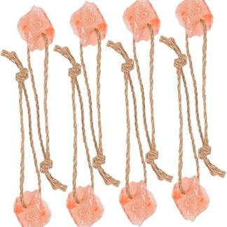 8pcs Natural Pink Salt Lick Blocks Mineral Salt Bricks 30-50g with Hanging Rope for Horses Cattle Deer and Goats Livestock Chew Toys Promoting Healthy Growth