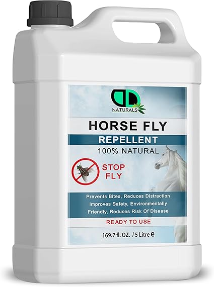 100% Natural Horse Fly Repellent Spray with Essential Oils – DEET-Free, Skin-Friendly, Multipurpose Protection for Horses & Ponies from Flies, Midges & Horseflies – Prevents Bites (5 Litre)