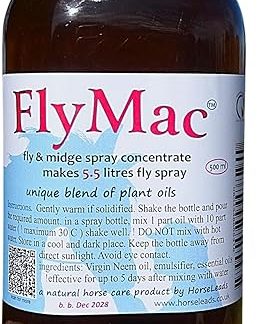FlyMac Neem & Eucalyptus Horse Fly and Midge Spray Concentrate – Natural Plant-Based Spray for Horses – DEET-Free, Water-Soluble – Makes up to 5.5 litres