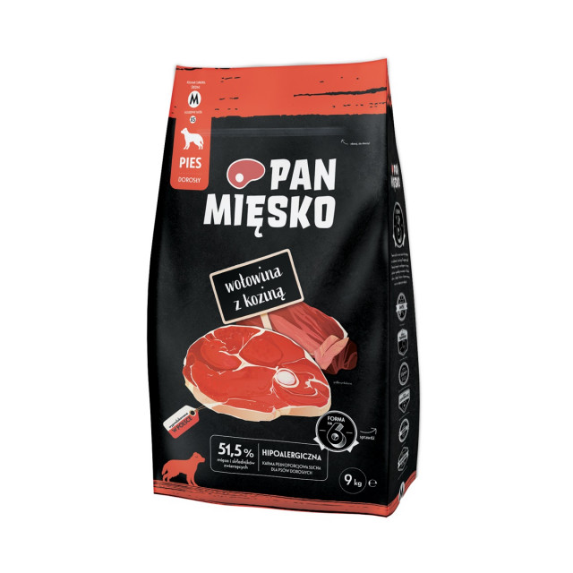 PAN MĘSKO Говядина с козьим молоком M - сухой корм для собак - 9 кг