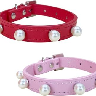 Лот из 2 ожерелий из роз для chien avec perles – Collier mignon pour chiot etchat pour petits animaux de compagnie