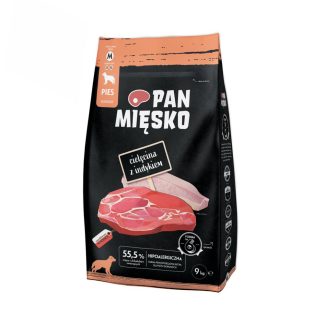Pan Mięsko Сухой корм для собак, телятина с индейкой, для взрослых собак, 9 кг, гипоаллергенный, из сушеного мяса.